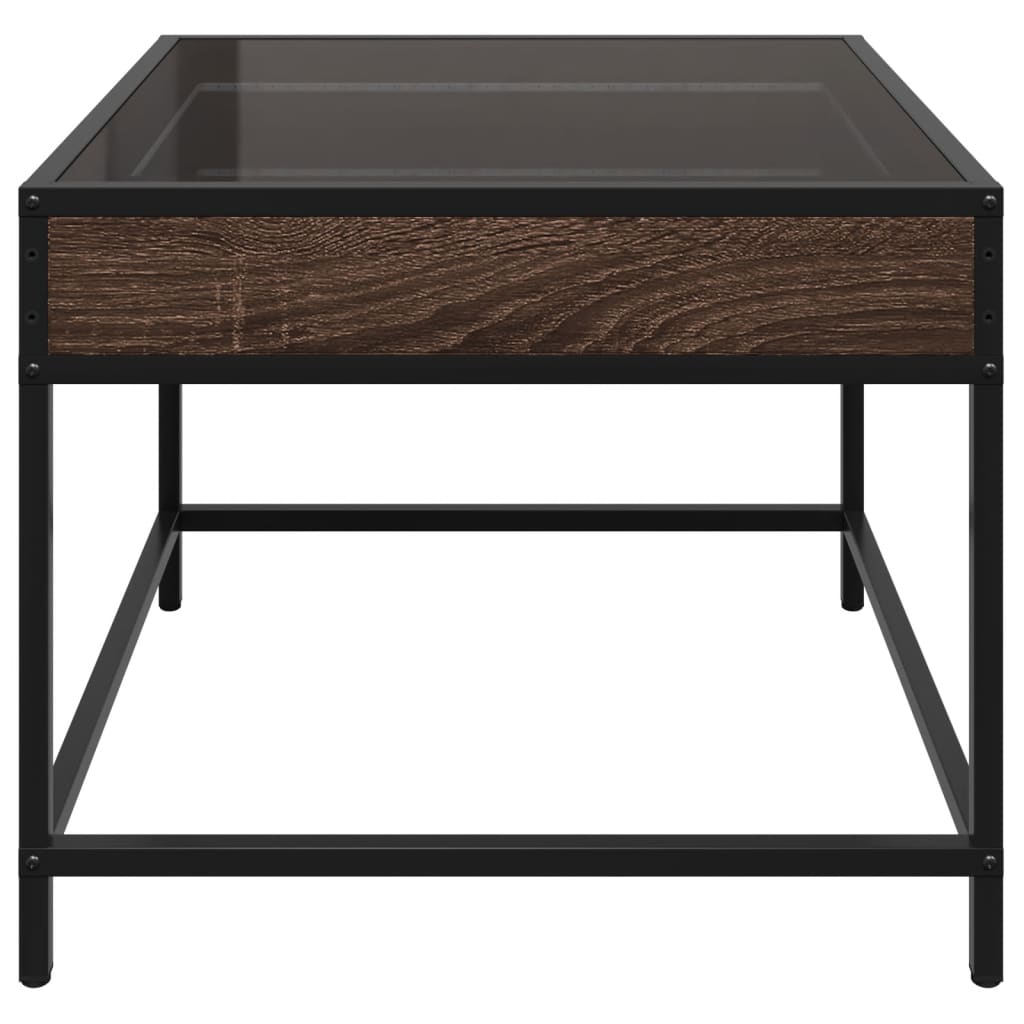 sofabord med Infinity LED-lys 50x50x41 cm brun egetræsfarve