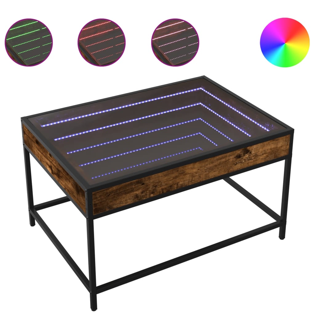 sofabord med Infinity LED-lys 70x50x41 cm røget egetræsfarve