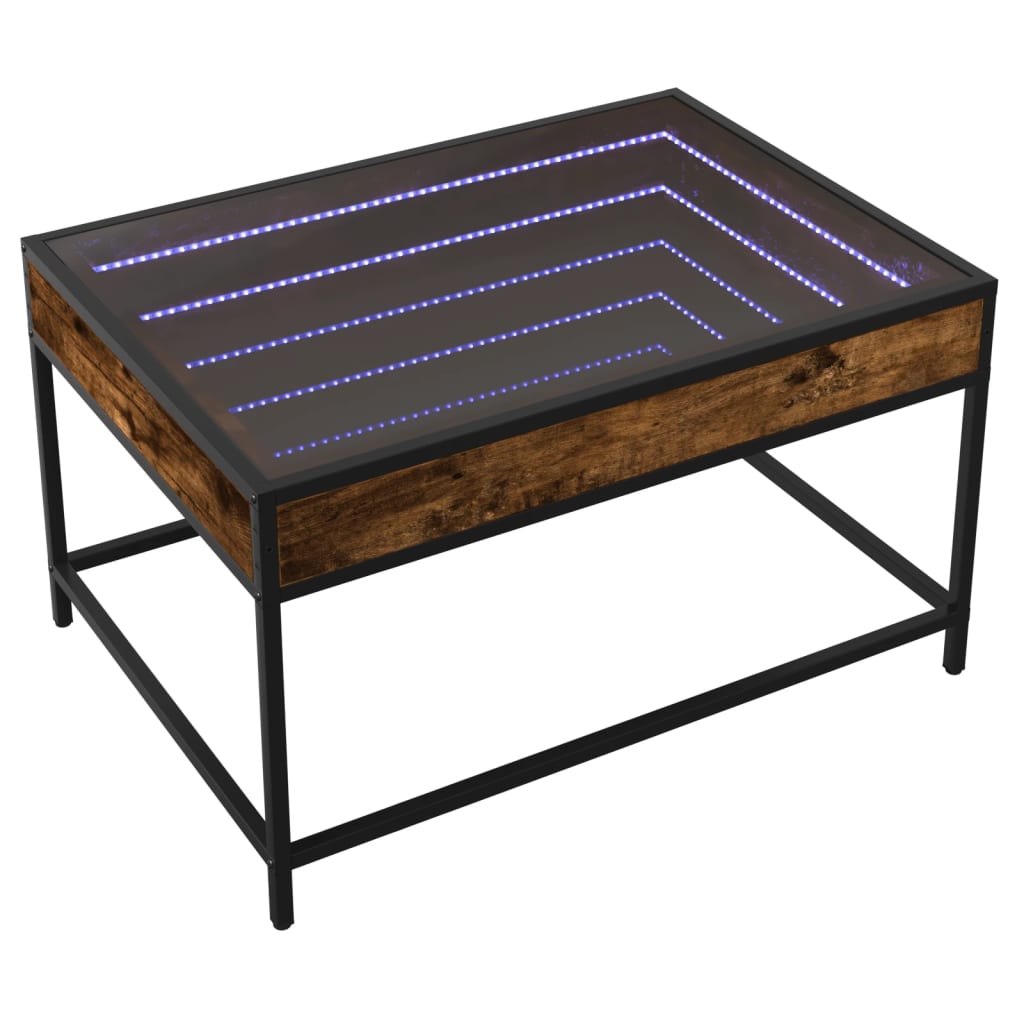 sofabord med Infinity LED-lys 70x50x41 cm røget egetræsfarve
