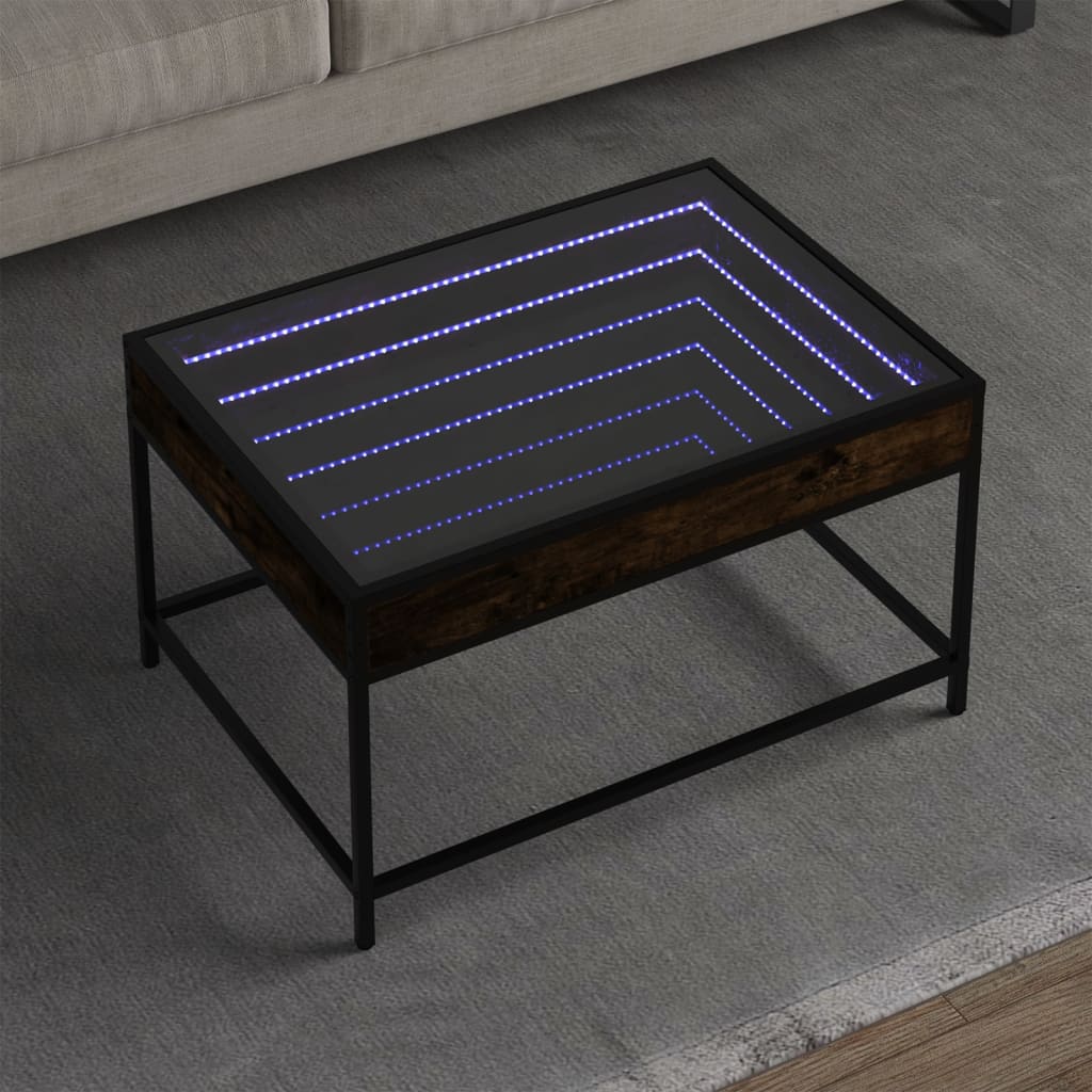 sofabord med Infinity LED-lys 70x50x41 cm røget egetræsfarve