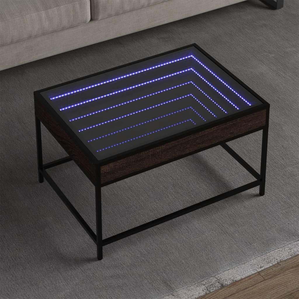 sofabord med Infinity LED-lys 70x50x41 cm brun egetræsfarve