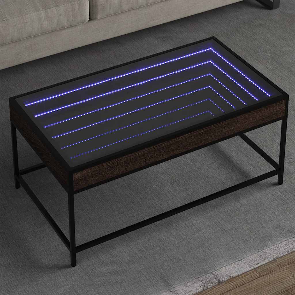 sofabord med Infinity LED-lys 90x50x41 cm brun egetræsfarve