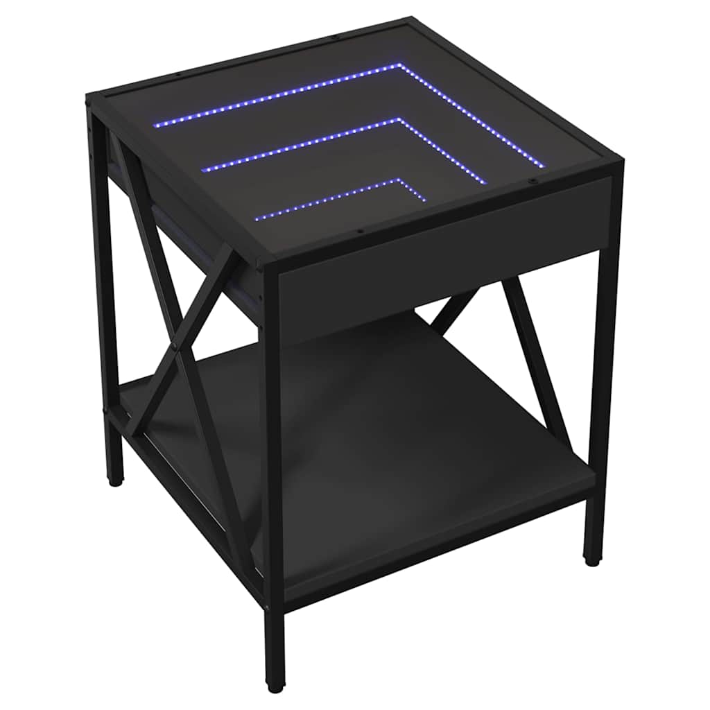 sofabord med Infinity LED-lys 40x40x49 cm sort