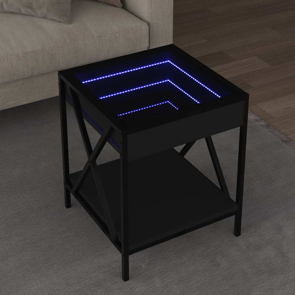 sofabord med Infinity LED-lys 40x40x49 cm sort