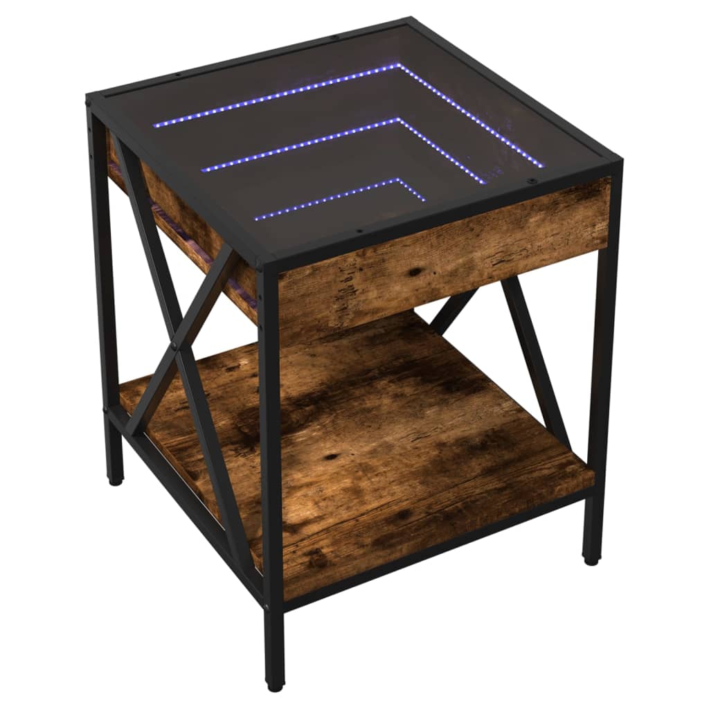 sofabord med Infinity LED-lys 40x40x49 cm røget egetræsfarve
