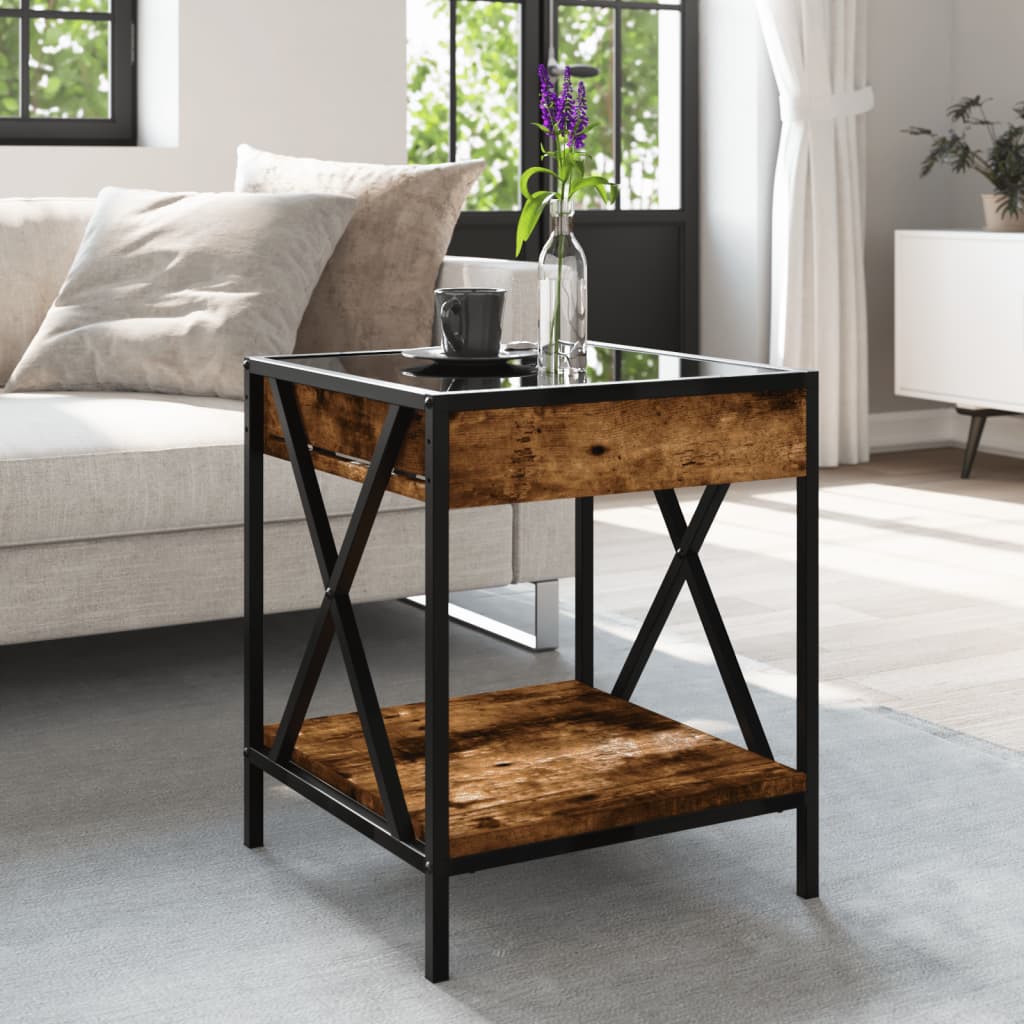 sofabord med Infinity LED-lys 40x40x49 cm røget egetræsfarve