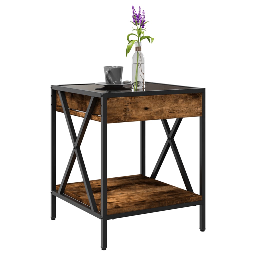 sofabord med Infinity LED-lys 40x40x49 cm røget egetræsfarve
