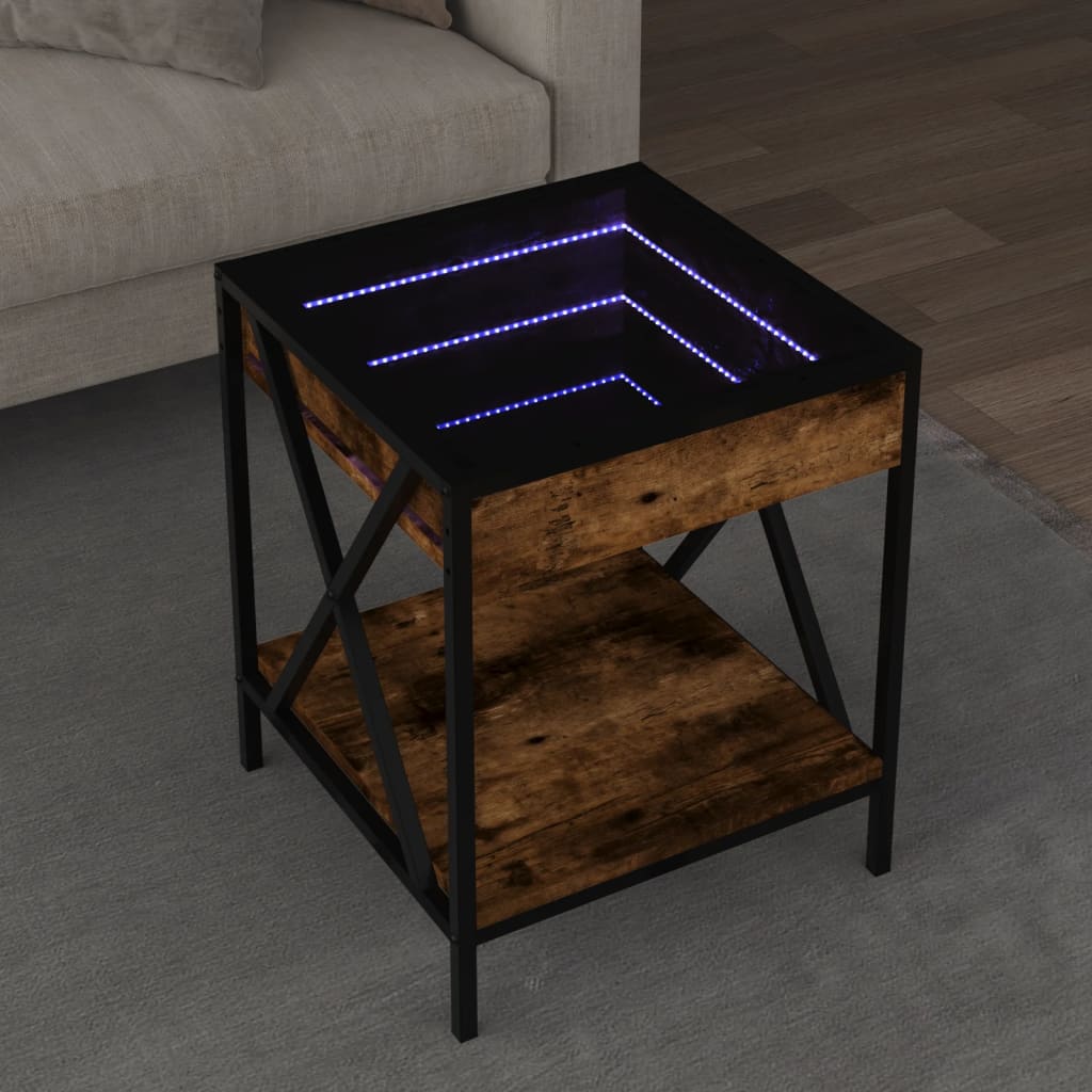 sofabord med Infinity LED-lys 40x40x49 cm røget egetræsfarve