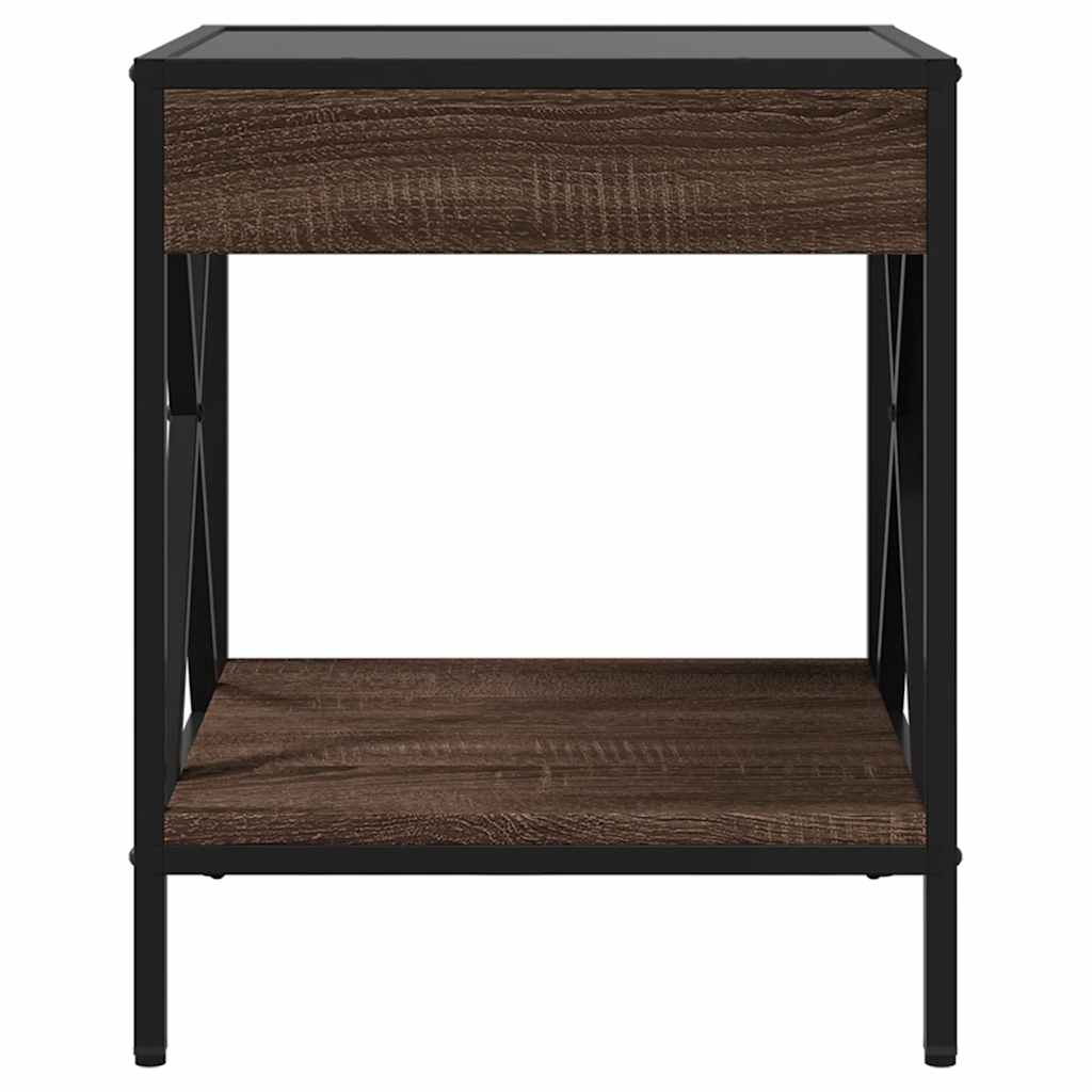 sofabord med Infinity LED-lys 40x40x49 cm brun egetræsfarve
