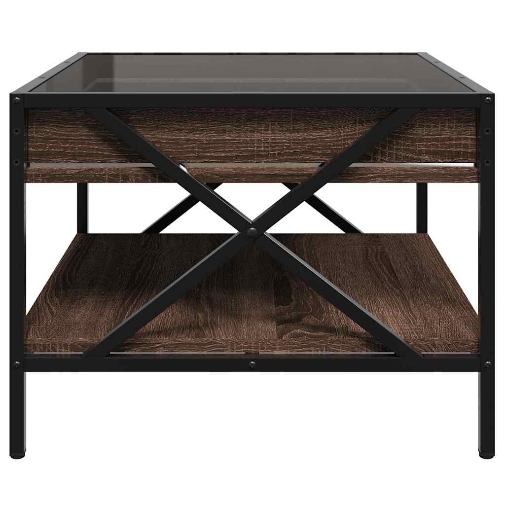 sofabord med Infinity LED-lys 50x50x38 cm brun egetræsfarve