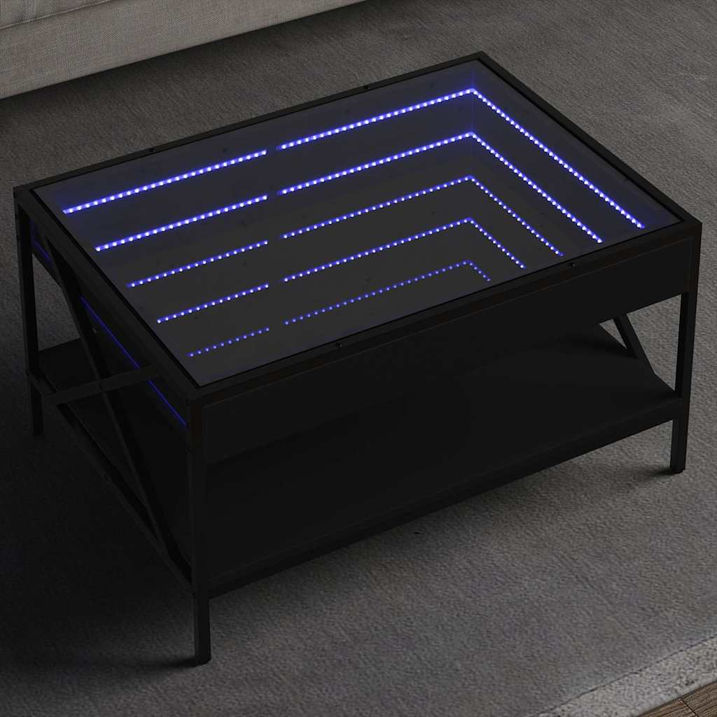 sofabord med Infinity LED-lys 70x50x38 cm sort