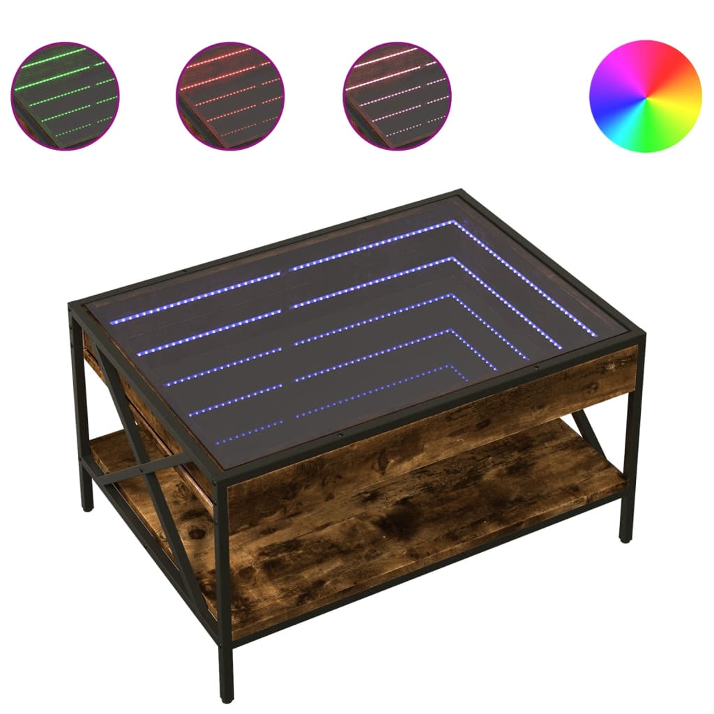 sofabord med Infinity LED-lys 70x50x38 cm røget egetræsfarve