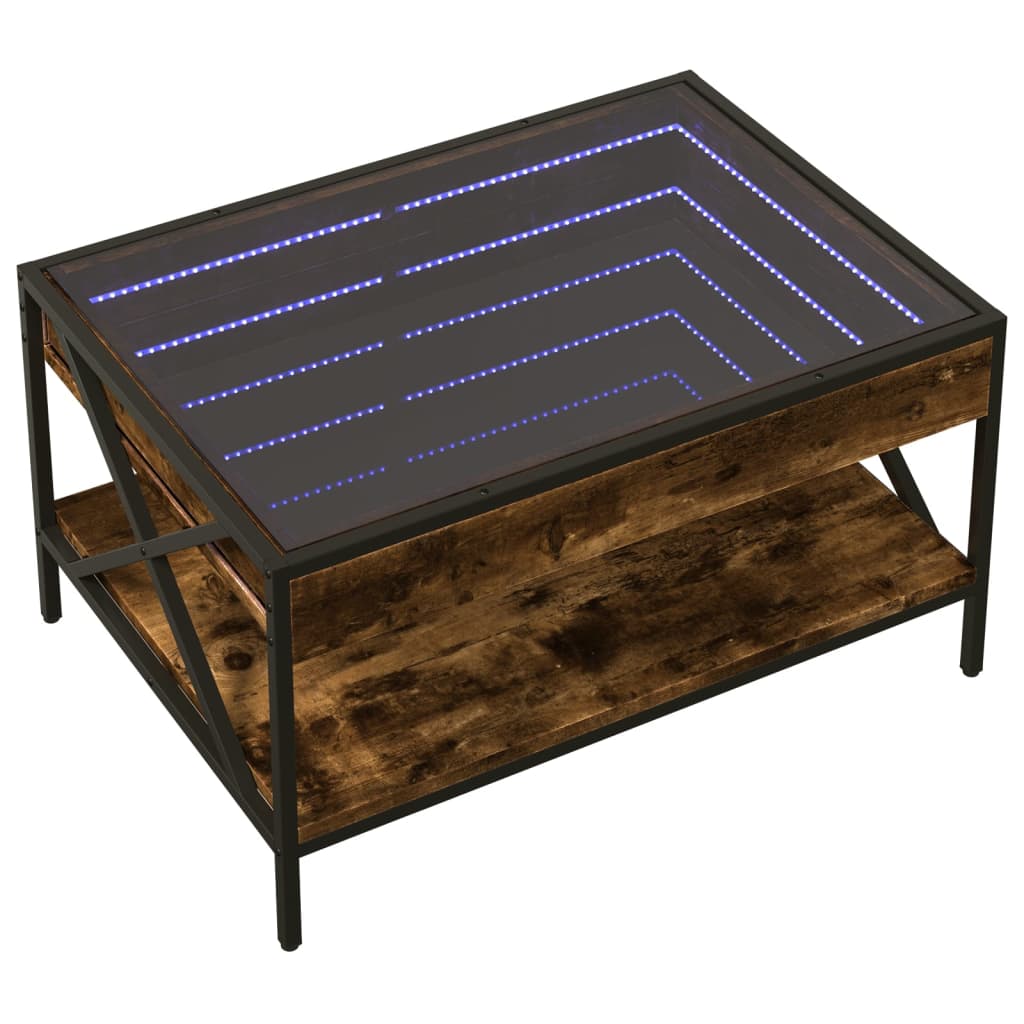 sofabord med Infinity LED-lys 70x50x38 cm røget egetræsfarve
