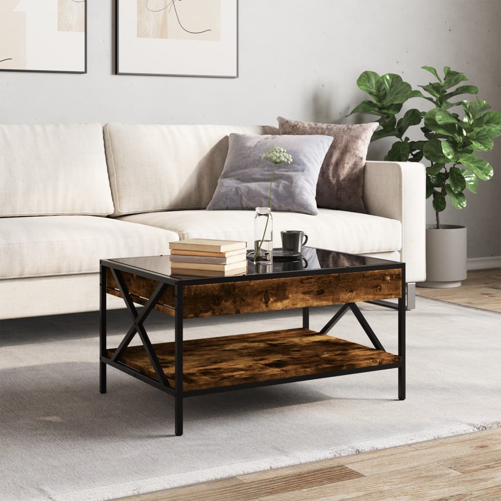 sofabord med Infinity LED-lys 70x50x38 cm røget egetræsfarve