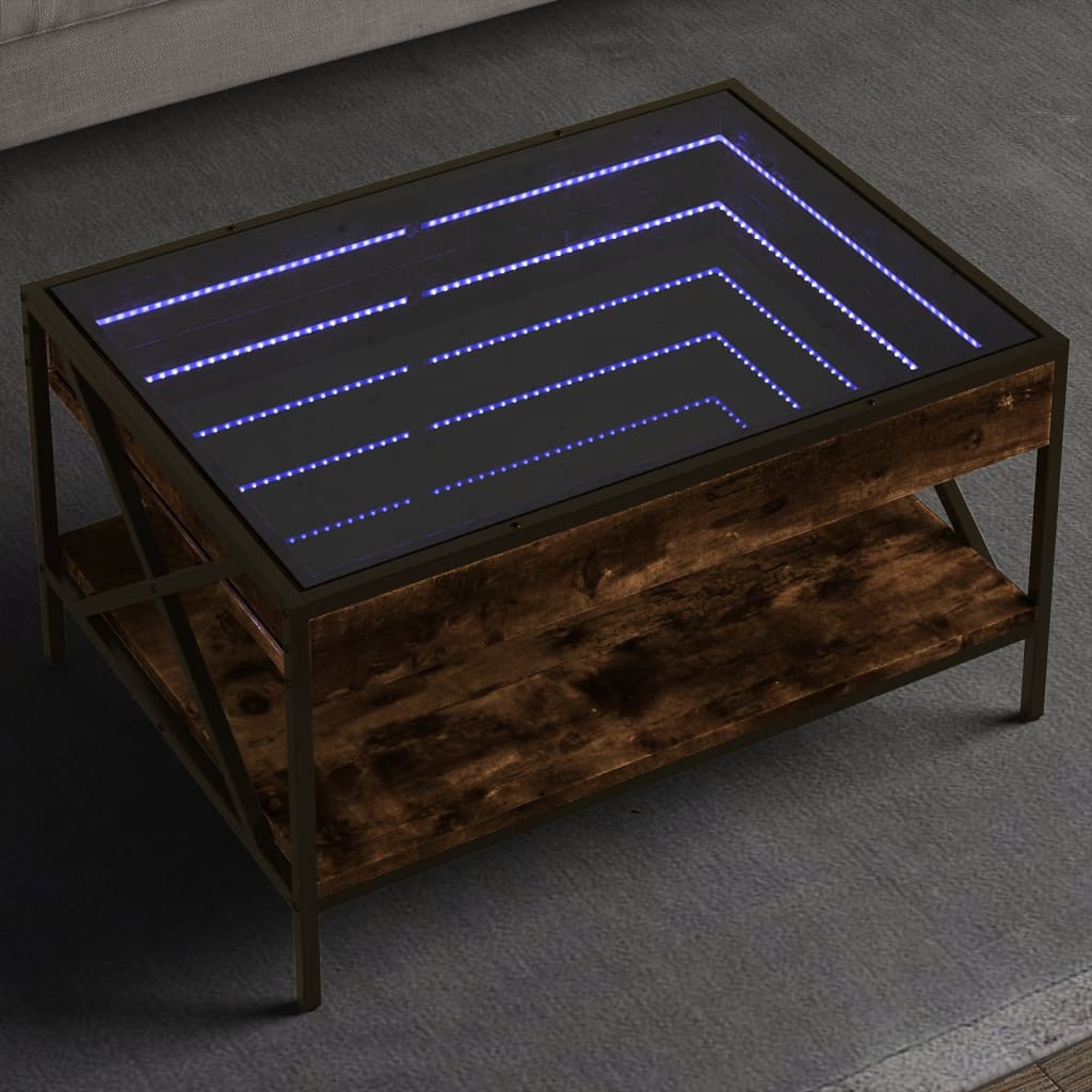 sofabord med Infinity LED-lys 70x50x38 cm røget egetræsfarve