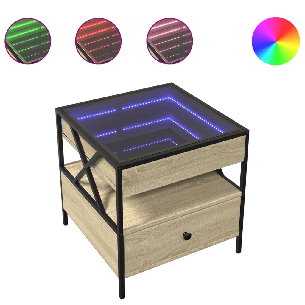 sofabord med Infinity LED-lys 50x50x51 cm sonoma-eg