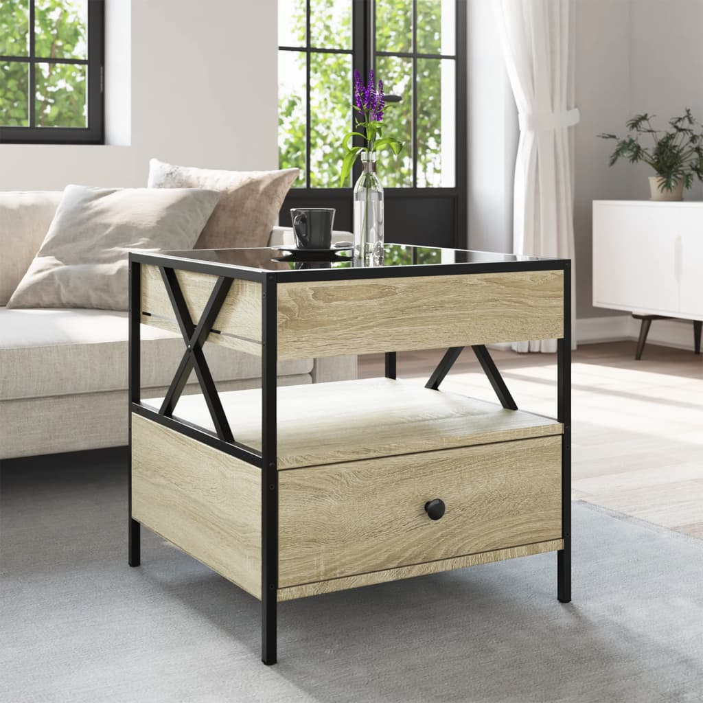 sofabord med Infinity LED-lys 50x50x51 cm sonoma-eg
