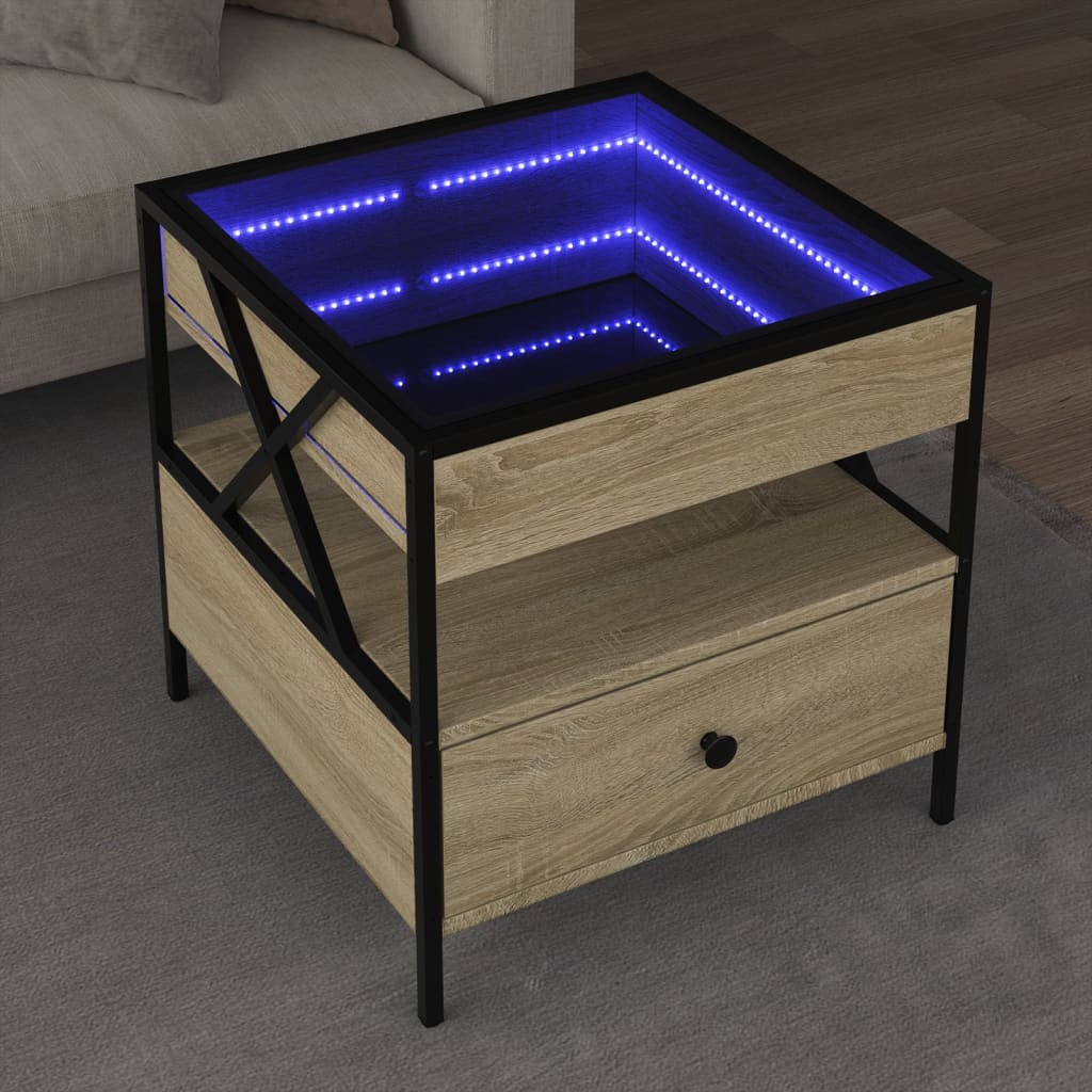 sofabord med Infinity LED-lys 50x50x51 cm sonoma-eg