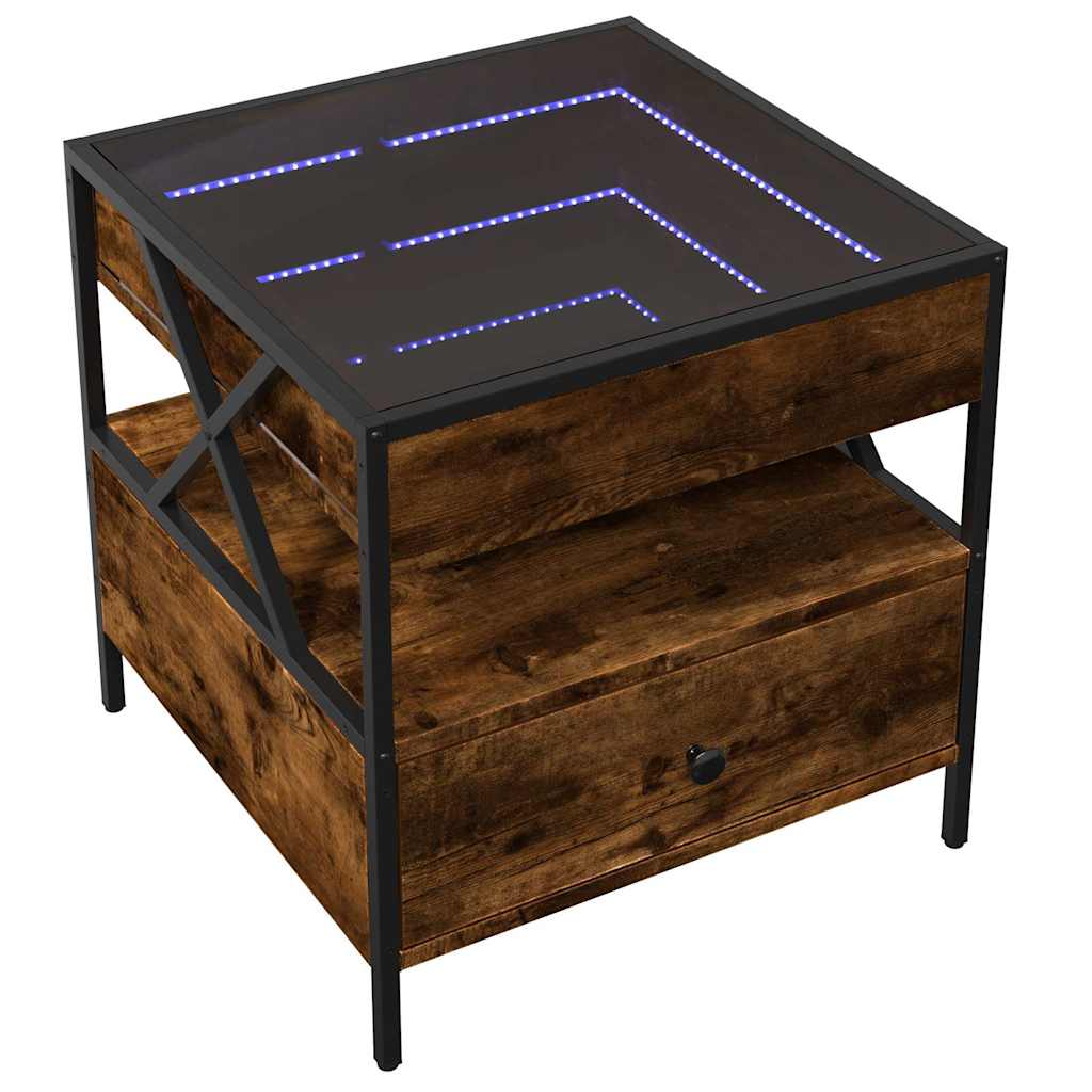 sofabord med Infinity LED-lys 50x50x51 cm røget egetræsfarve