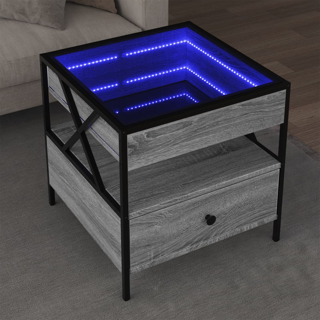 sofabord med Infinity LED-lys 50x50x51 cm grå sonoma-eg
