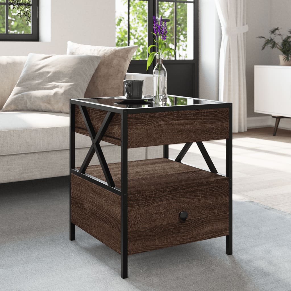 sofabord med Infinity LED-lys 40x40x51 cm brun egetræsfarve