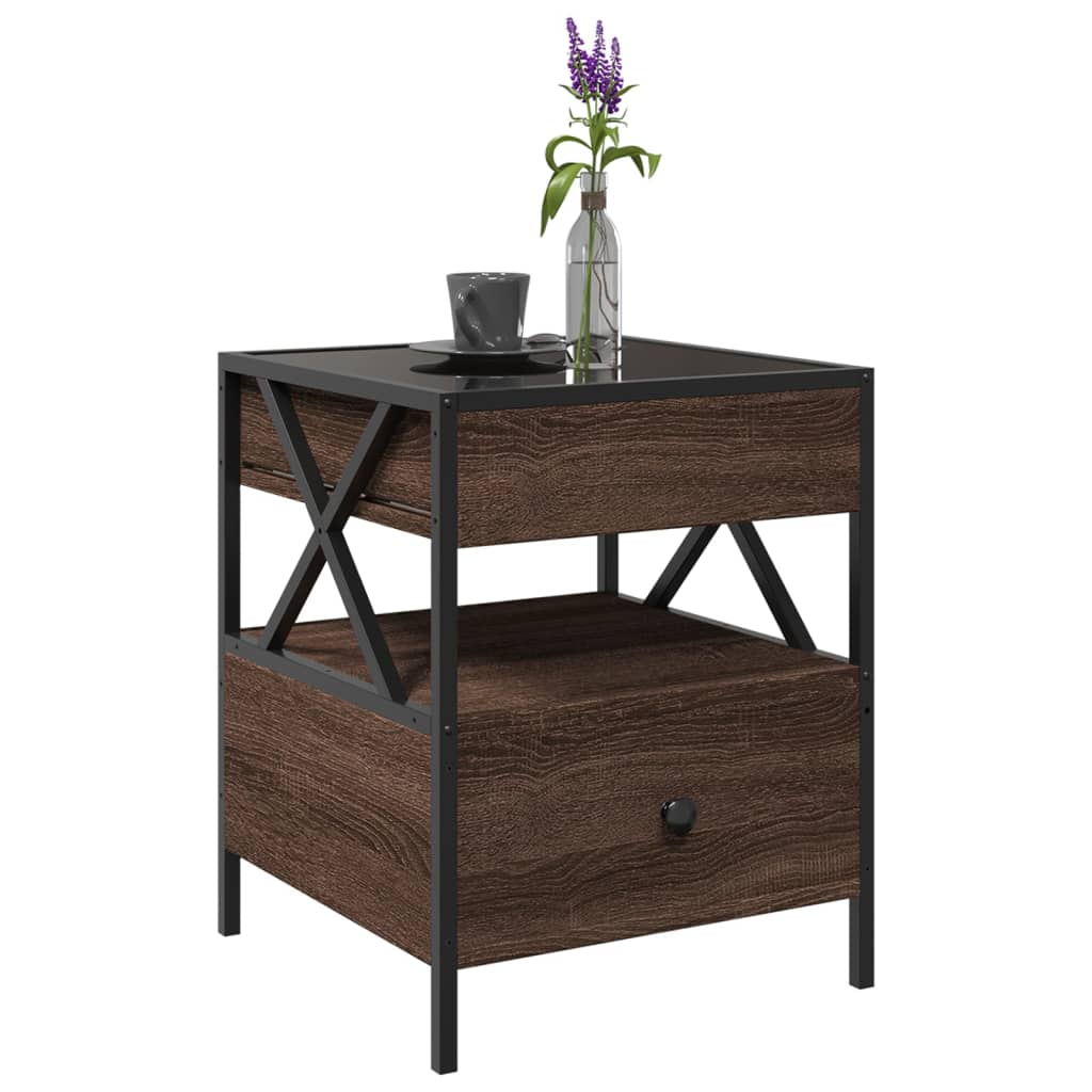 sofabord med Infinity LED-lys 40x40x51 cm brun egetræsfarve