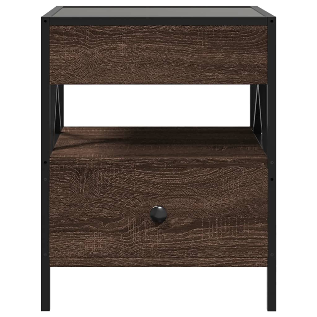 sofabord med Infinity LED-lys 40x40x51 cm brun egetræsfarve