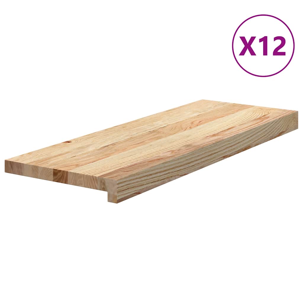 trappemåtter 12 stk ubehandlet 70x30x2 cm massivt egetræ