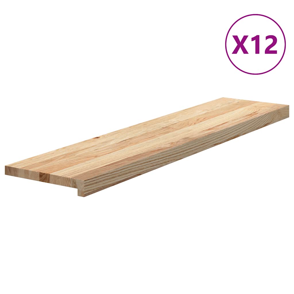 trappemåtter 12 stk ubehandlet 110x30x2 cm massivt egetræ