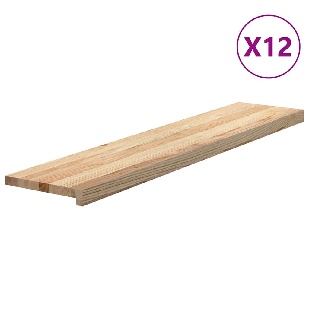 trappemåtter 12 stk ubehandlet 120x30x2 cm massivt egetræ
