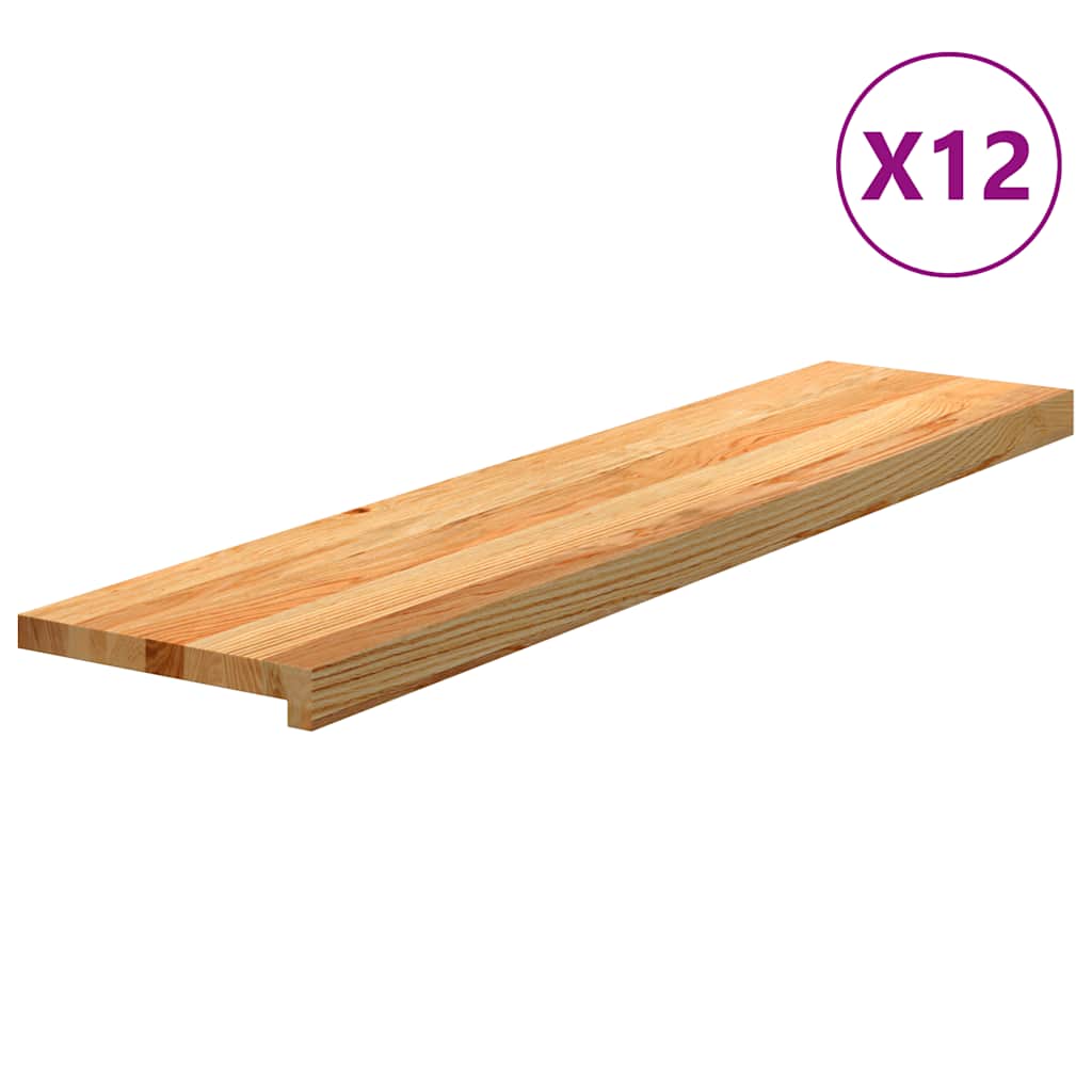 trappemåtter 12 stk. lysebrun 110x30x2 cm massivt egetræ