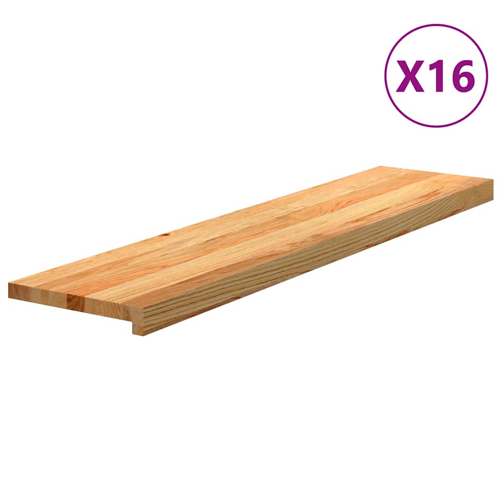trappemåtter 16 stk. lysebrun 110x25x2 cm massivt egetræ