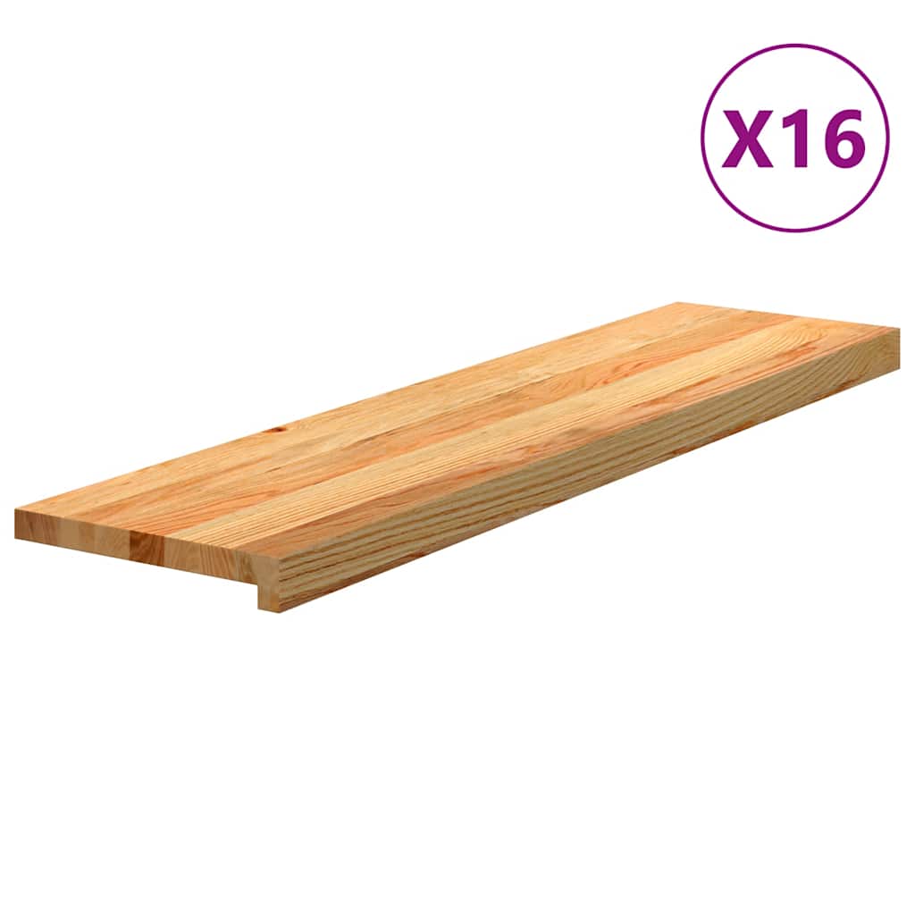 trappemåtter 16 stk. lysebrun 100x30x2 cm massivt egetræ
