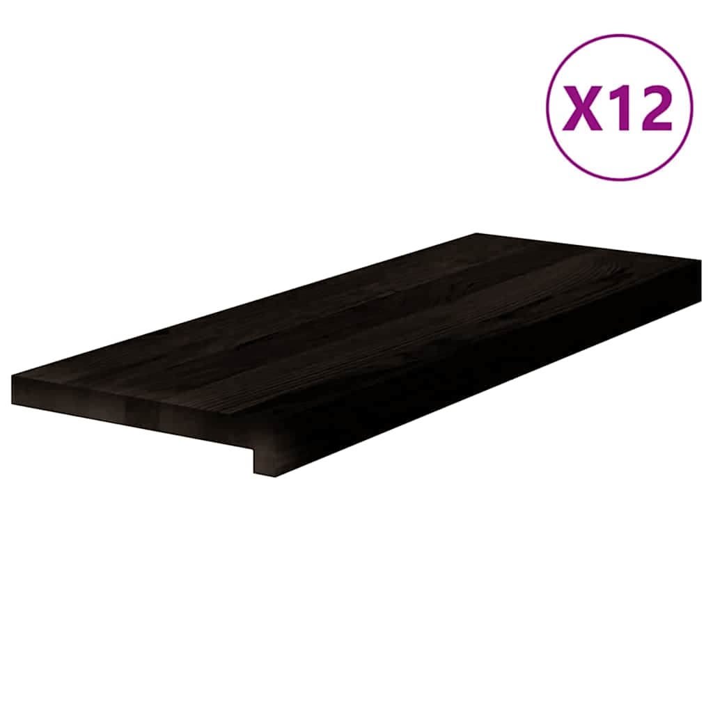 trappemåtter 12 stk. brunsort 70x25x2 cm massivt egetræ
