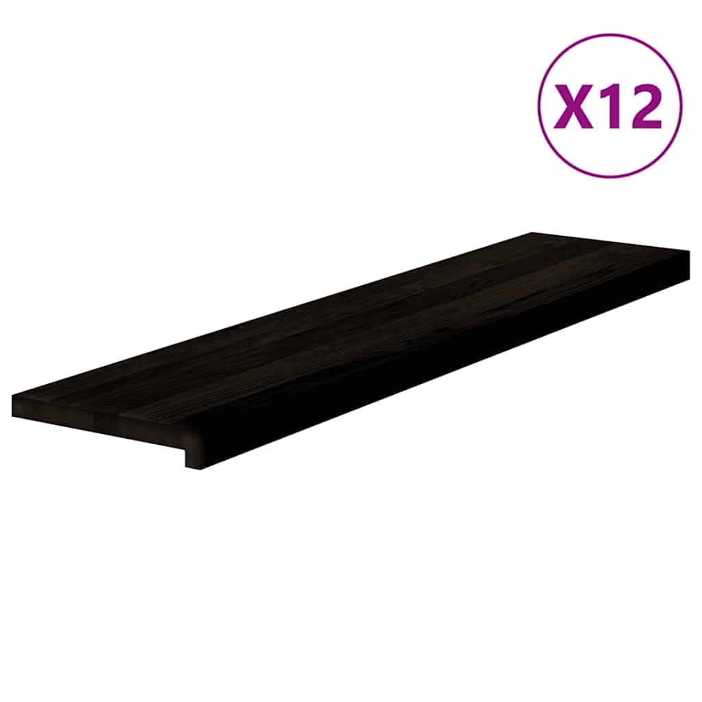 trappemåtter 12 stk. brunsort 110x25x2 cm massivt egetræ