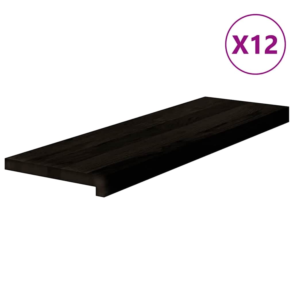 trappemåtter 12 stk. brunsort 80x30x2 cm massivt egetræ