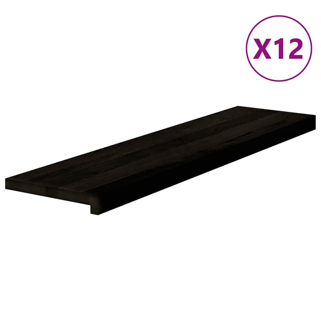 trappemåtter 12 stk. brunsort 100x30x2 cm massivt egetræ