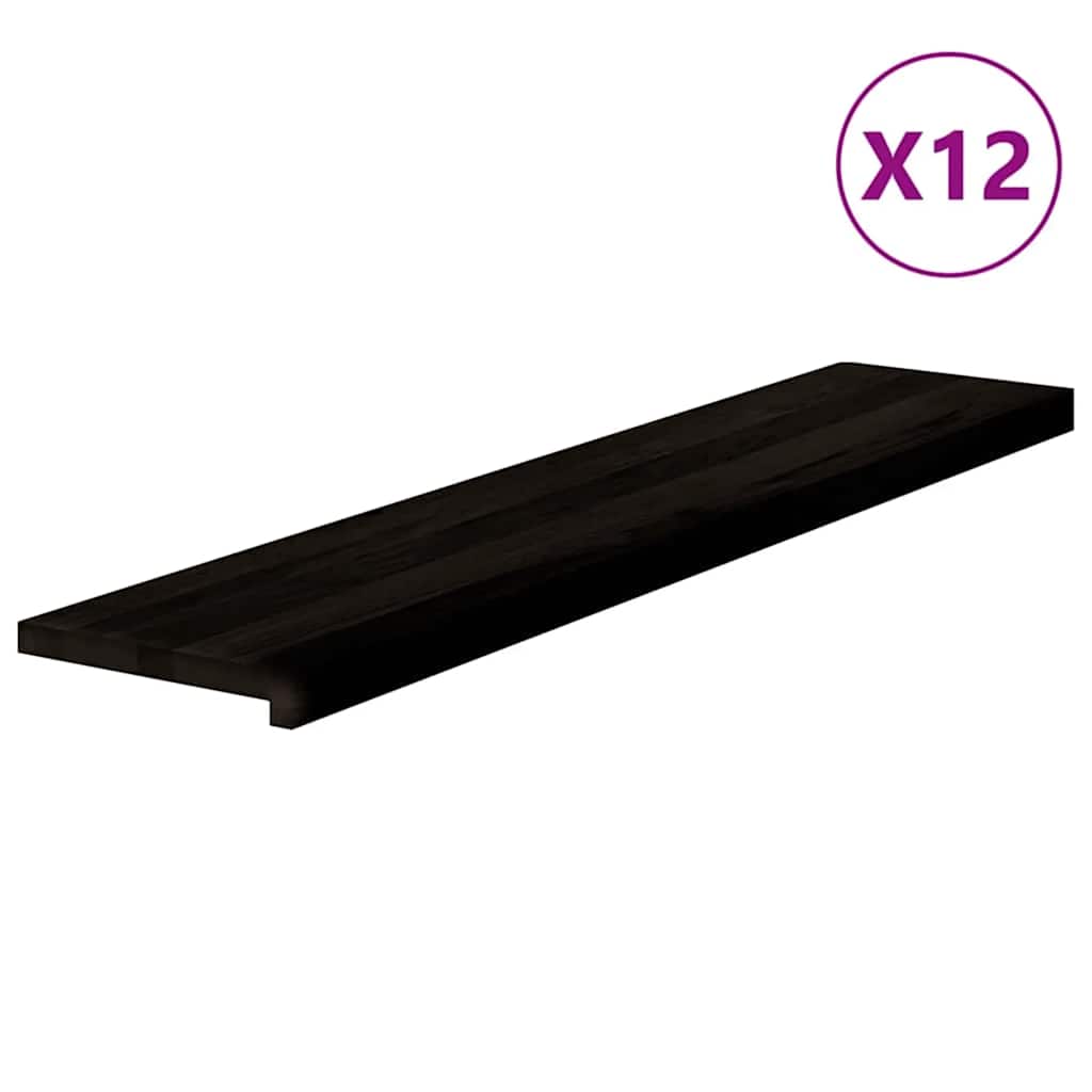 trappemåtter 12 stk. brunsort 120x30x2 cm massivt egetræ