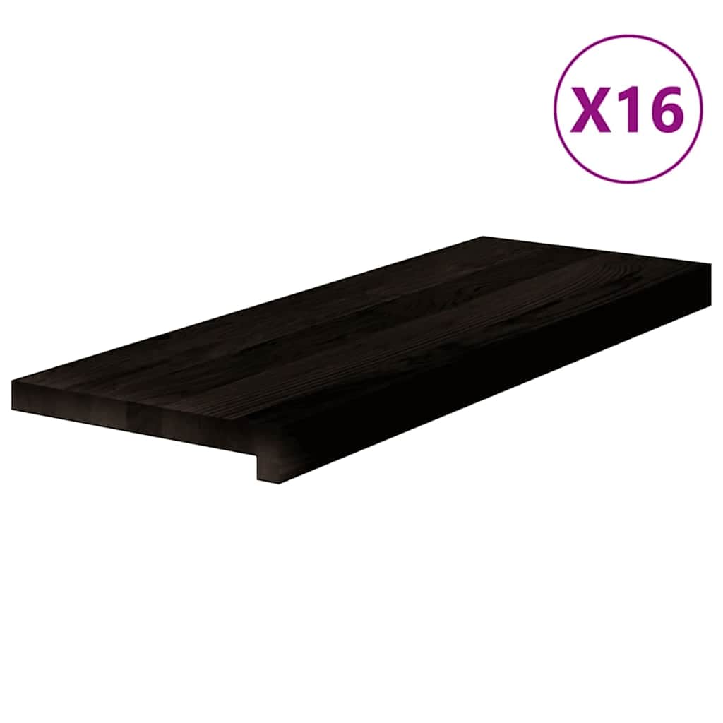 trappemåtter 16 stk. brunsort 70x25x2 cm massivt egetræ