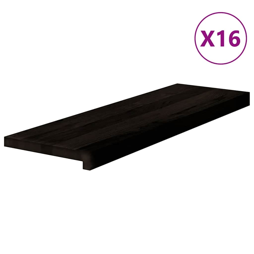 trappemåtter 16 stk. brunsort 80x25x2 cm massivt egetræ