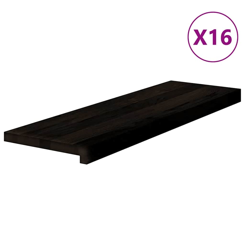 trappemåtter 16 stk. brunsort 80x30x2 cm massivt egetræ