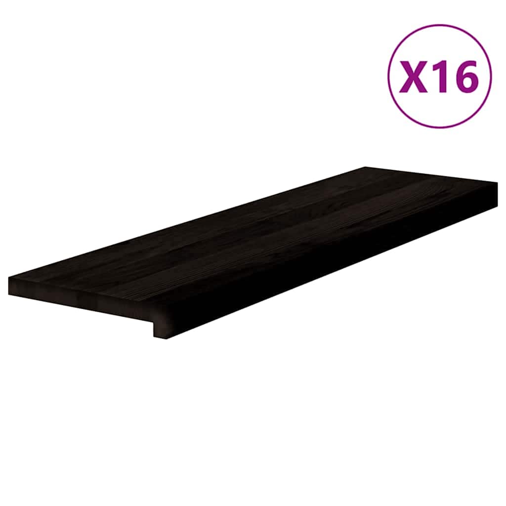 trappemåtter 16 stk. brunsort 90x30x2 cm massivt egetræ