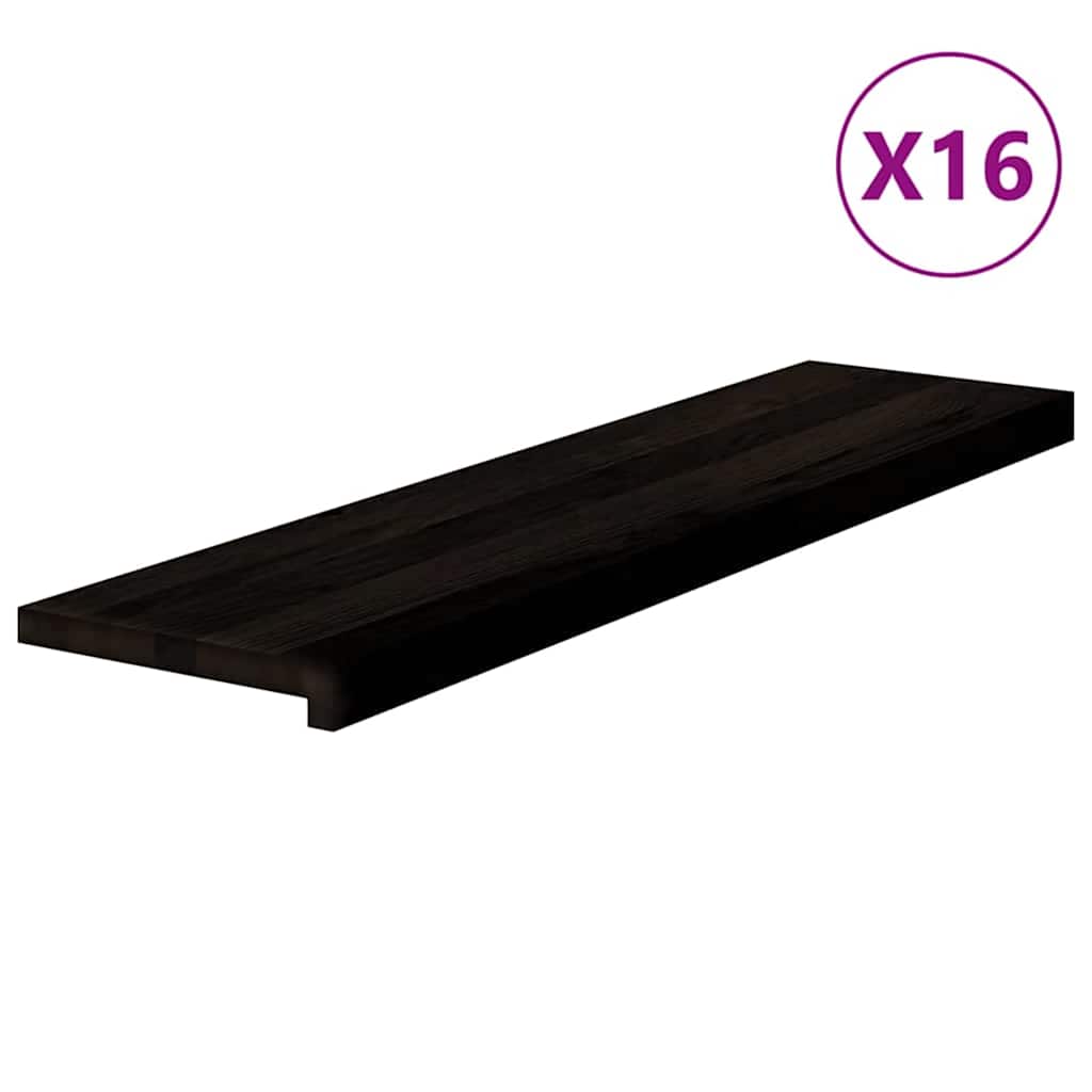 trappemåtter 16 stk. brunsort 100x30x2 cm massivt egetræ