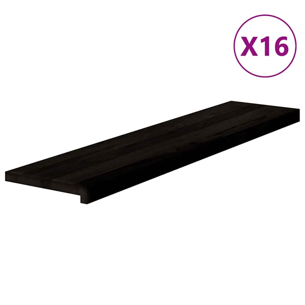 trappemåtter 16 stk. brunsort 110x30x2 cm massivt egetræ