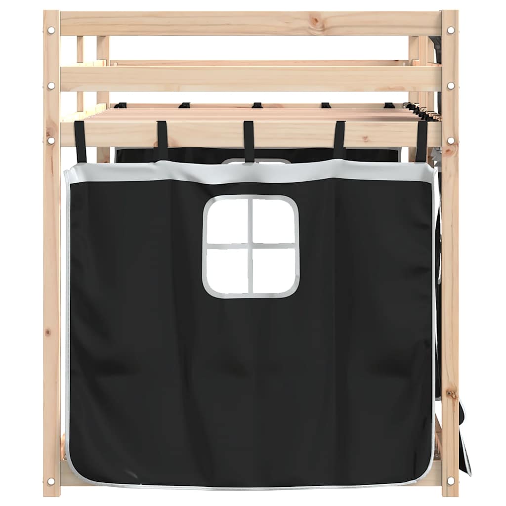 køjeseng med gardiner 90x190 cm massivt fyrretræ hvid og sort