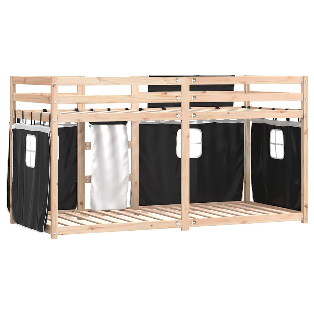 køjeseng med gardiner 90x190 cm massivt fyrretræ hvid og sort