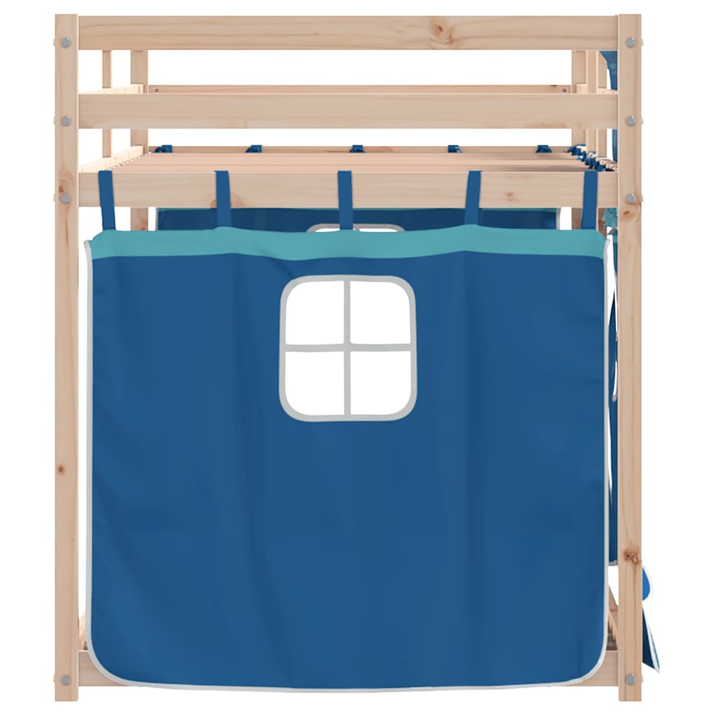 køjeseng med gardiner 90x190 cm massivt fyrretræ blå