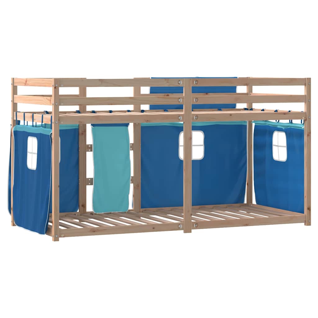 køjeseng med gardiner 90x190 cm massivt fyrretræ blå