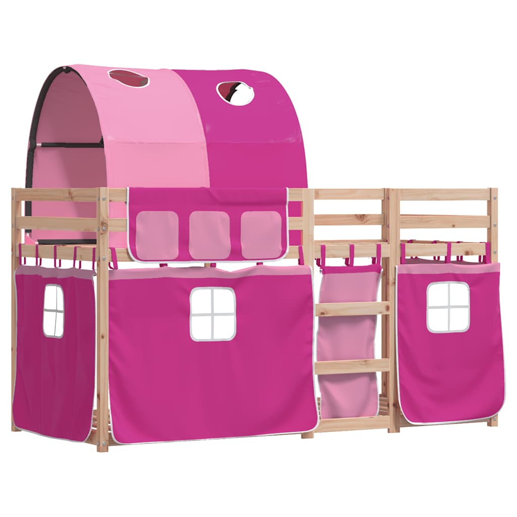 køjeseng med gardiner 90x190 cm massivt fyrretræ pink
