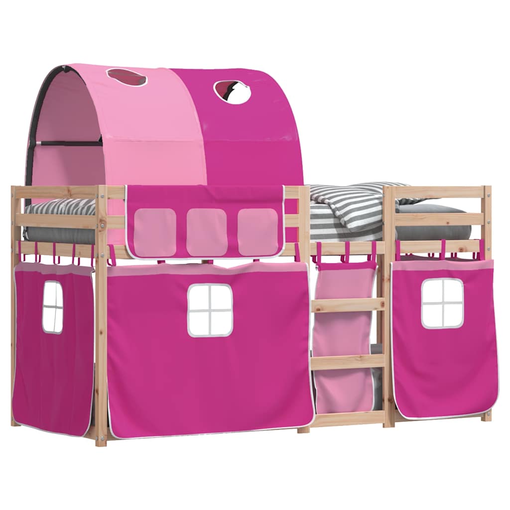 køjeseng med gardiner 90x190 cm massivt fyrretræ pink